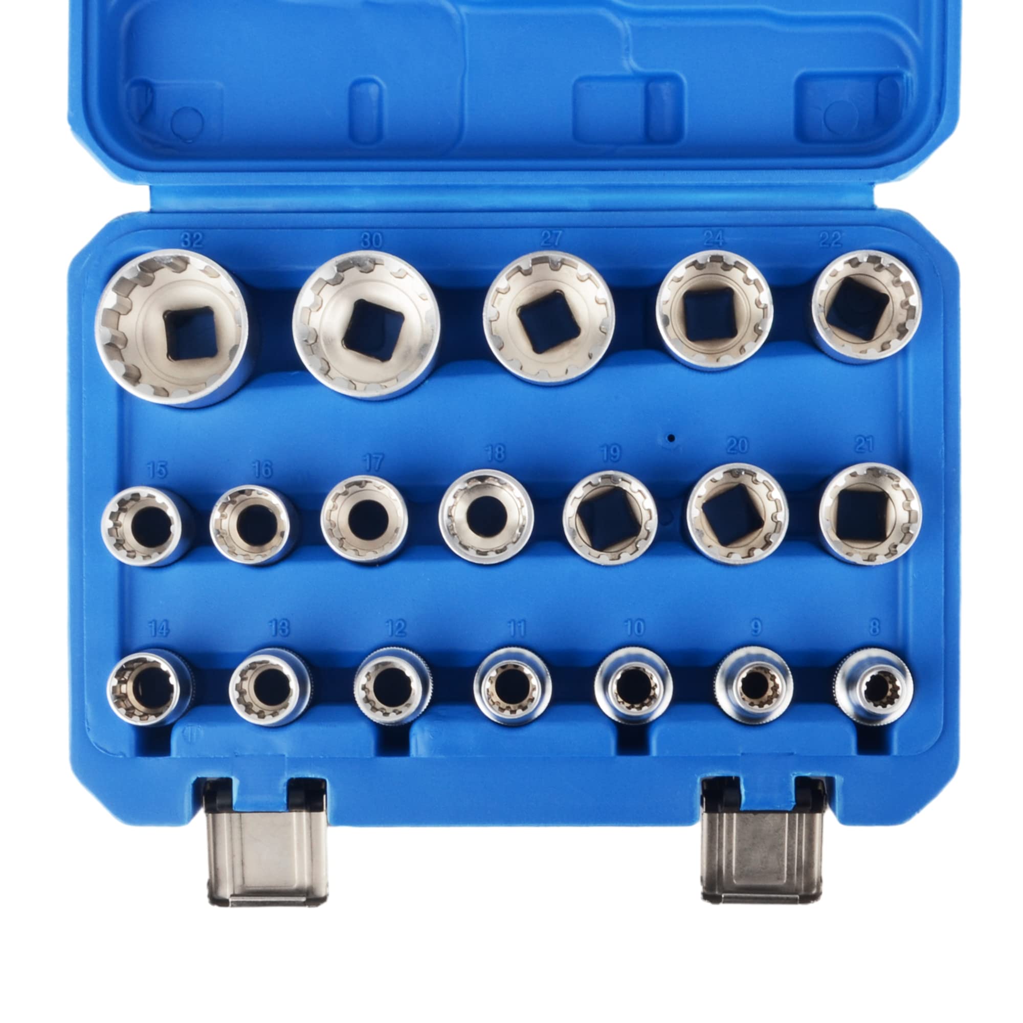 DAYUAN Juego de 19 llaves de vaso de 1/2 pulgadas XZN de 8 a 32 mm para 6/12 cantos Spline