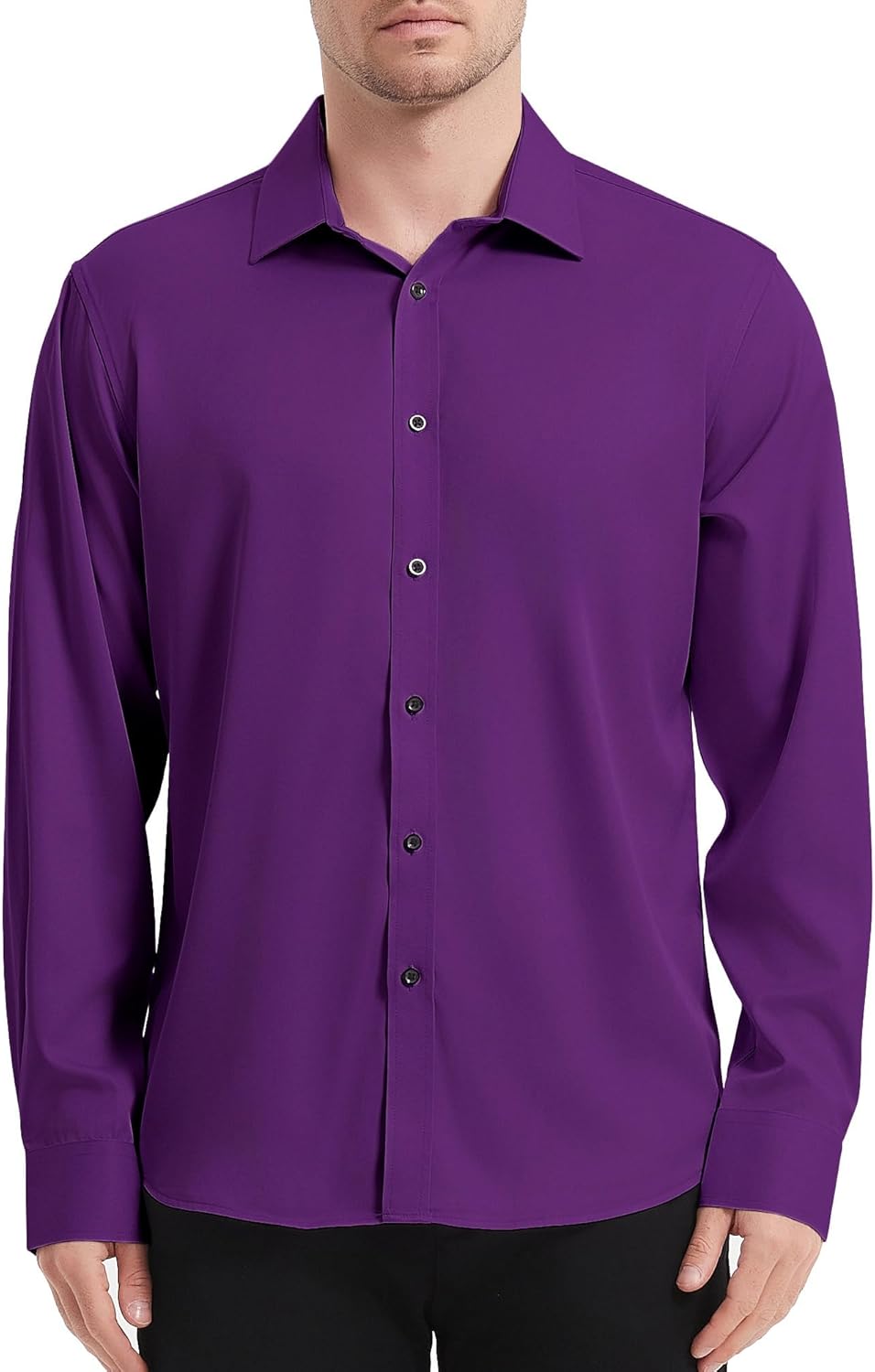 Men's Dress Shirts for Business Casual - Long Sleeve Button Down Shirts (Black Button) - Image 7