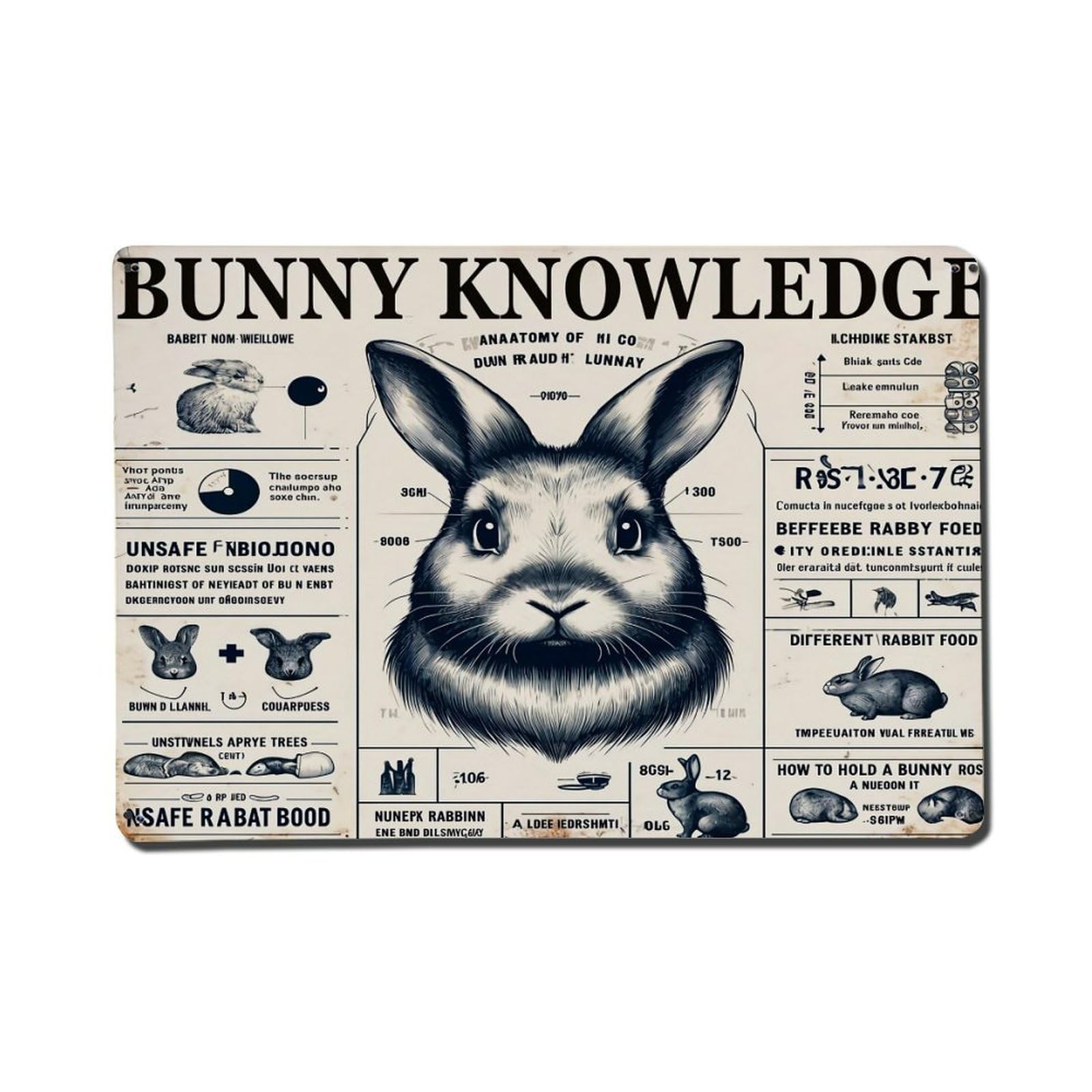 Bunny Knowledge Vintage Poster Print Metal Tin Sign Plaque