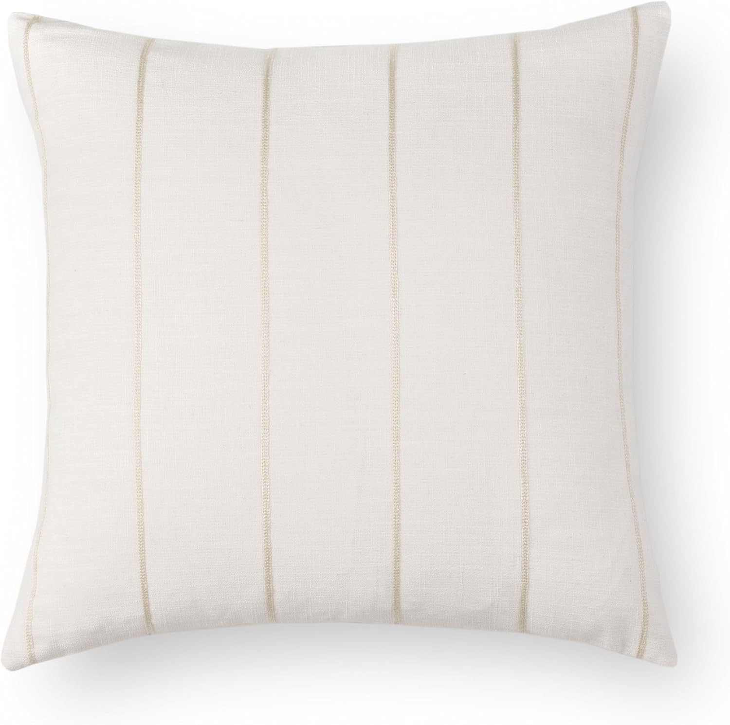 Crumbs Home Modern Farmhouse Fall Linen Indoor Outdoor Throw Pillow Cover Only, 22"x22" Water Repellent for Patio, Backyard, Couch, Neutral Beige Vertical Stripes