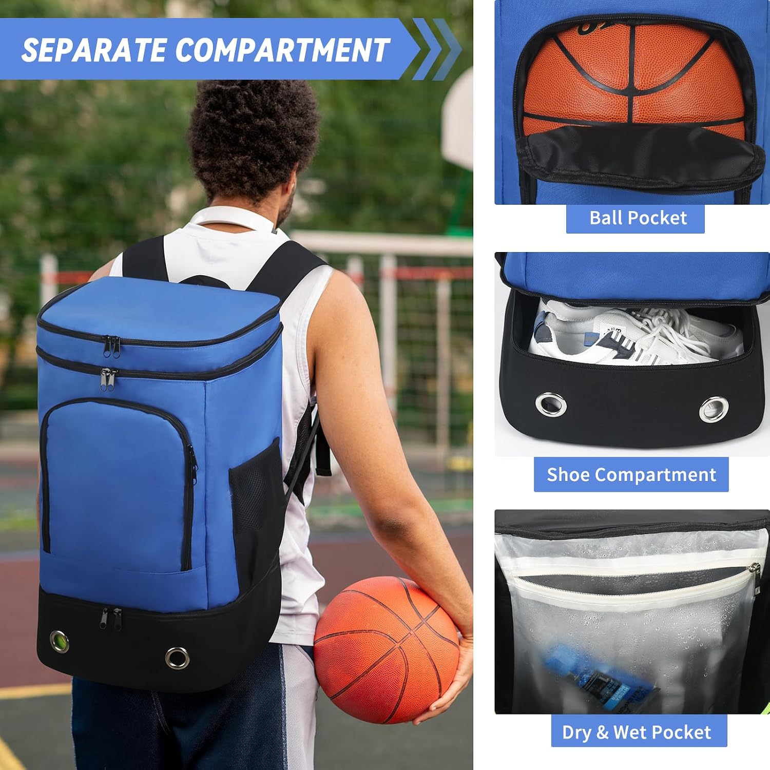 Basketball Backpack, Large Sports Bag with Separate Ball Holder & Shoes Compartment, Water Resistant Basketball Bag Best for Basketball, Soccer,Volleyball,Gym,Swim