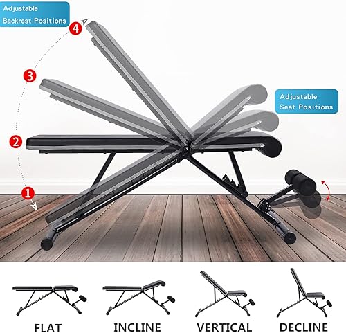 Miniatura 2 de Letusto Banco de pesas ajustable, banco de inclinación resistente y plano, capacidad de peso de 1100 libras, multiusos, plegable con mancuernas y
