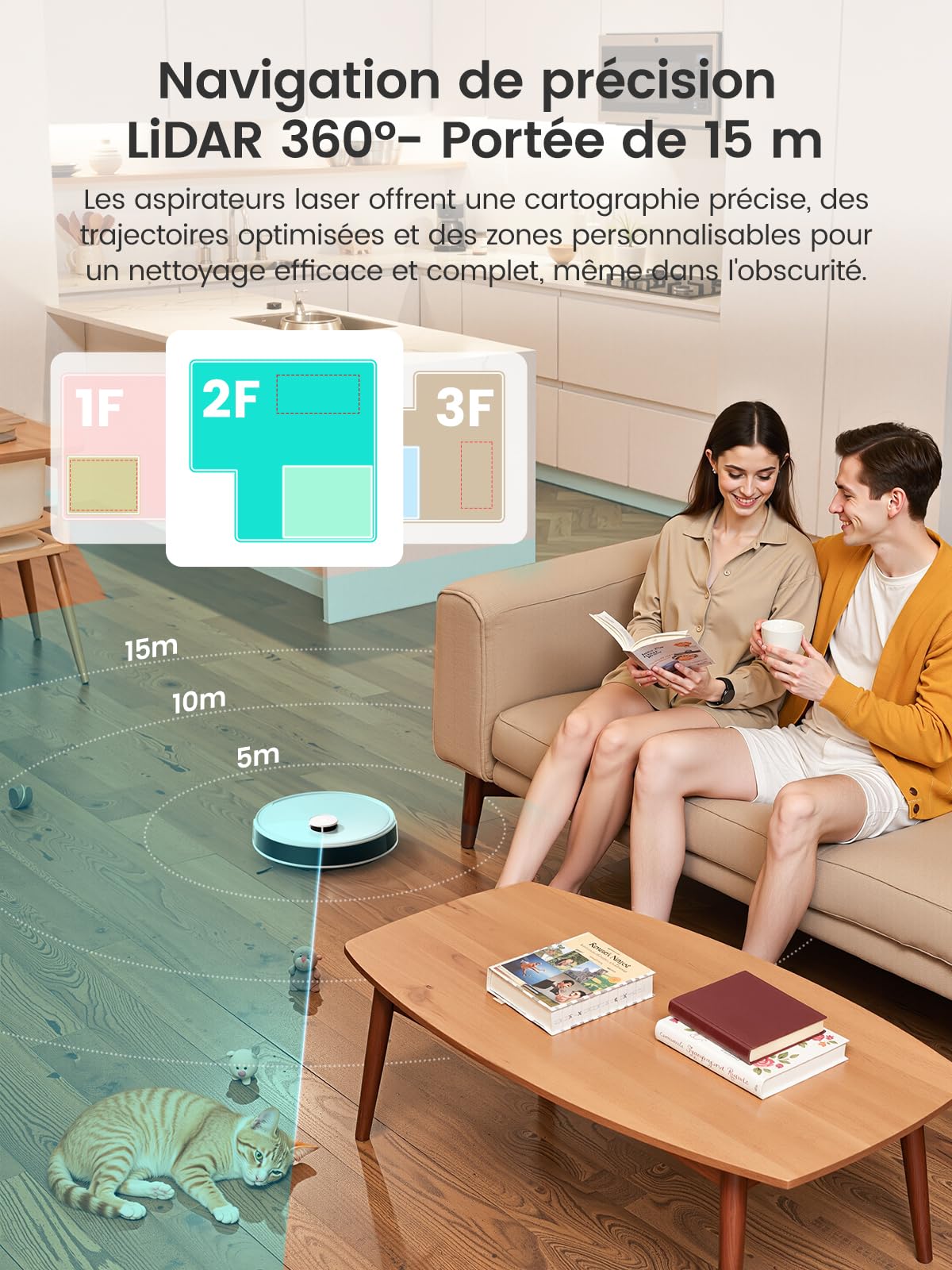 Lefant M3 Robot Aspirateur Laveur 12 000 Pa, Station Multifonctionnelle, Double Serpillière Rotative 200 TR/Min, Navigation dToF, Évitement d'obstacles PSD, 220min, WiFi 5G/APP/Alexa