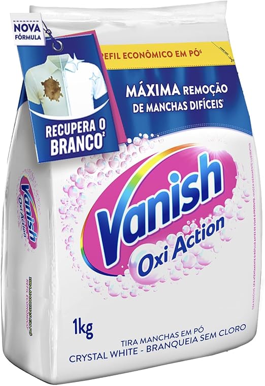 Tira Manchas Vanish em Pó Crystal White Oxi Action para roupas brancas Refil Econômico 1kg
