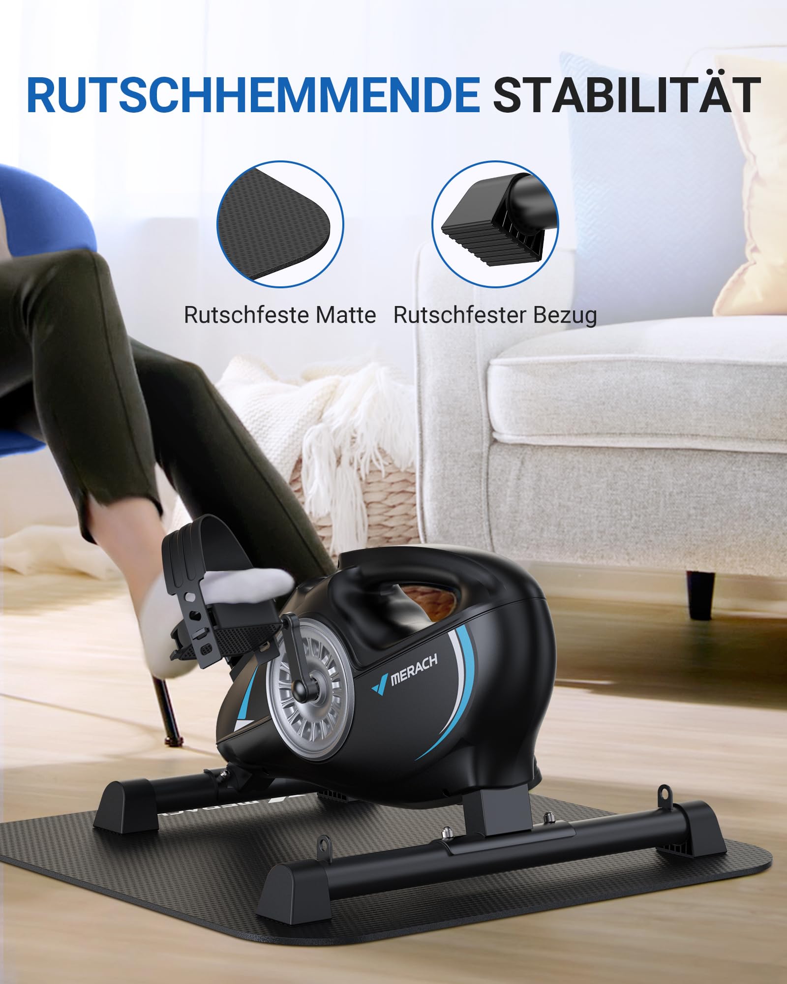 MERACH Pedały, trenażer nóg do domu, mini rower treningowy dla seniorów z 2 taśmami oporowymi i antypoślizgową matą, urządzenie do ćwiczeń domowych do domu, biura, oszczędność miejsca