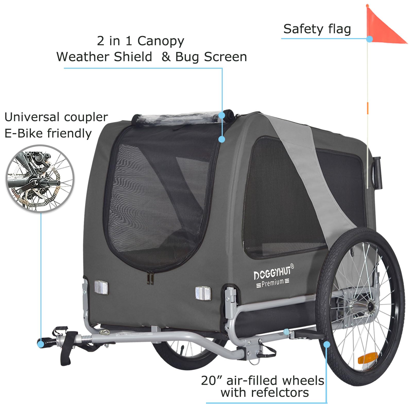 Doggyhut Premium L Remorque de Velo 2 en 1 Grande Poussette remorque Velo pour Chien de Taille Moyenne et Grande Chiens Maximum 35 kg