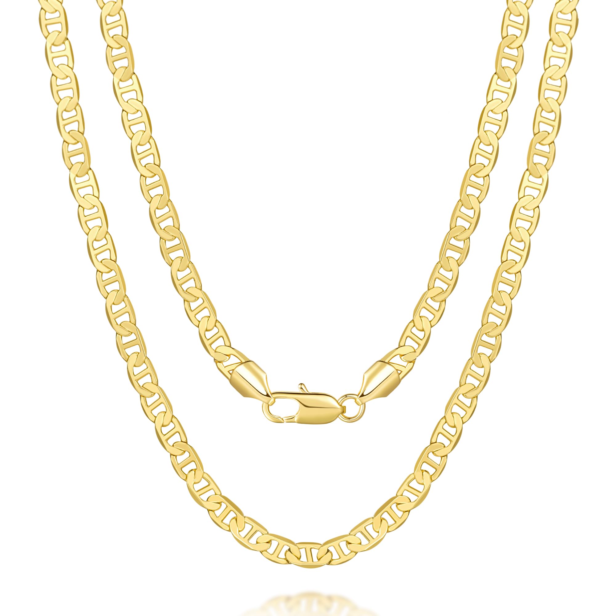 Rewizoo 14K Gold Necklace for Women 6mm Mariner Link Chain Necklaces for Mens Non Tarnish Gold Chain for Men & Women 16" - 26 "