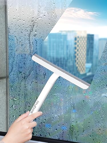 IMHO Escobilla de ducha para puerta de cristal de ducha, escobilla de vidrio blanco para limpieza de ventanas, escobilla de baño pequeña para