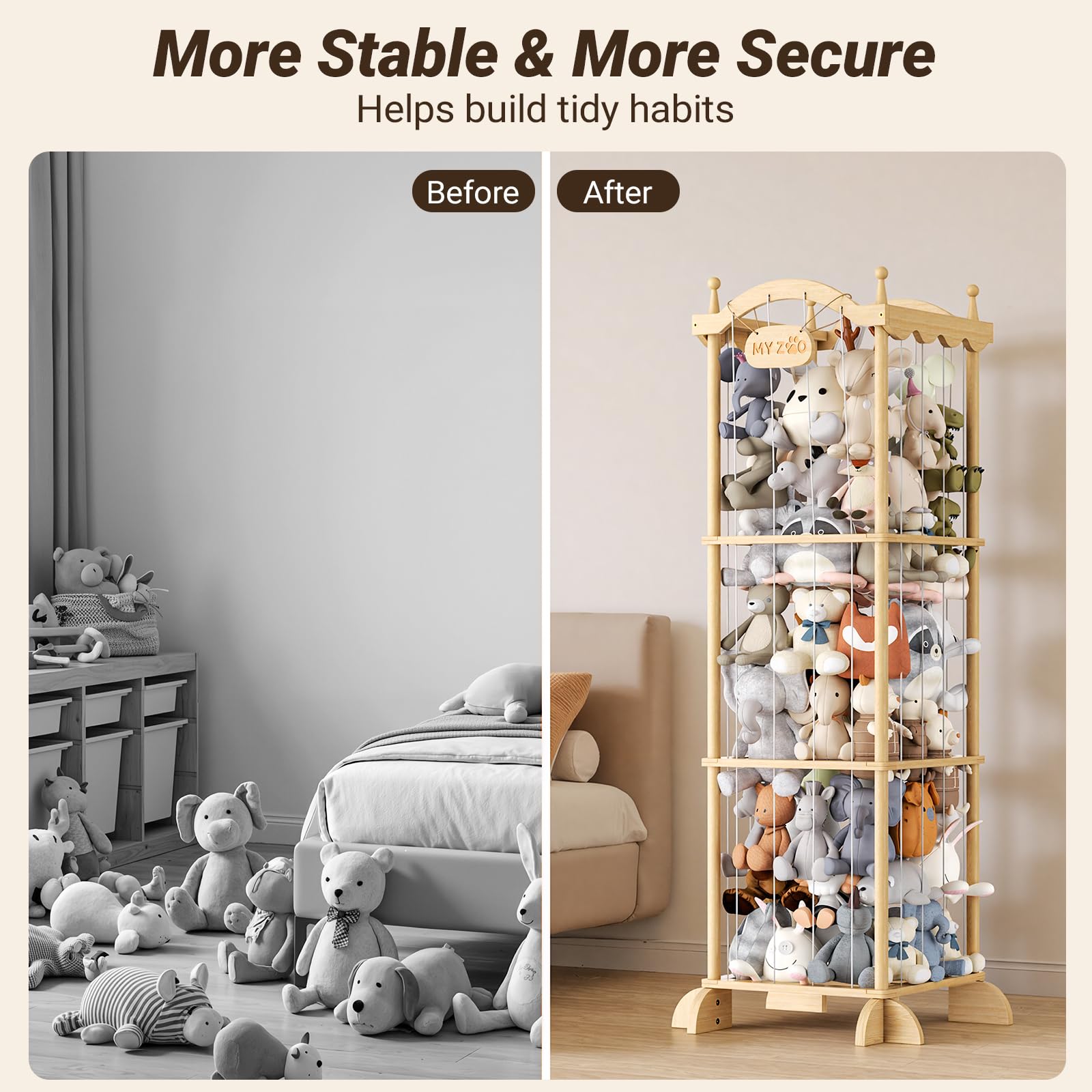 COSYLAND Meuble Rangement Enfant en Bois Naturel en Forme de Château 134x43x43cm - Rangement Jouet Enfant et Coffre à Jouet pour Chambre, Salle de Jeux, Crèche ou École