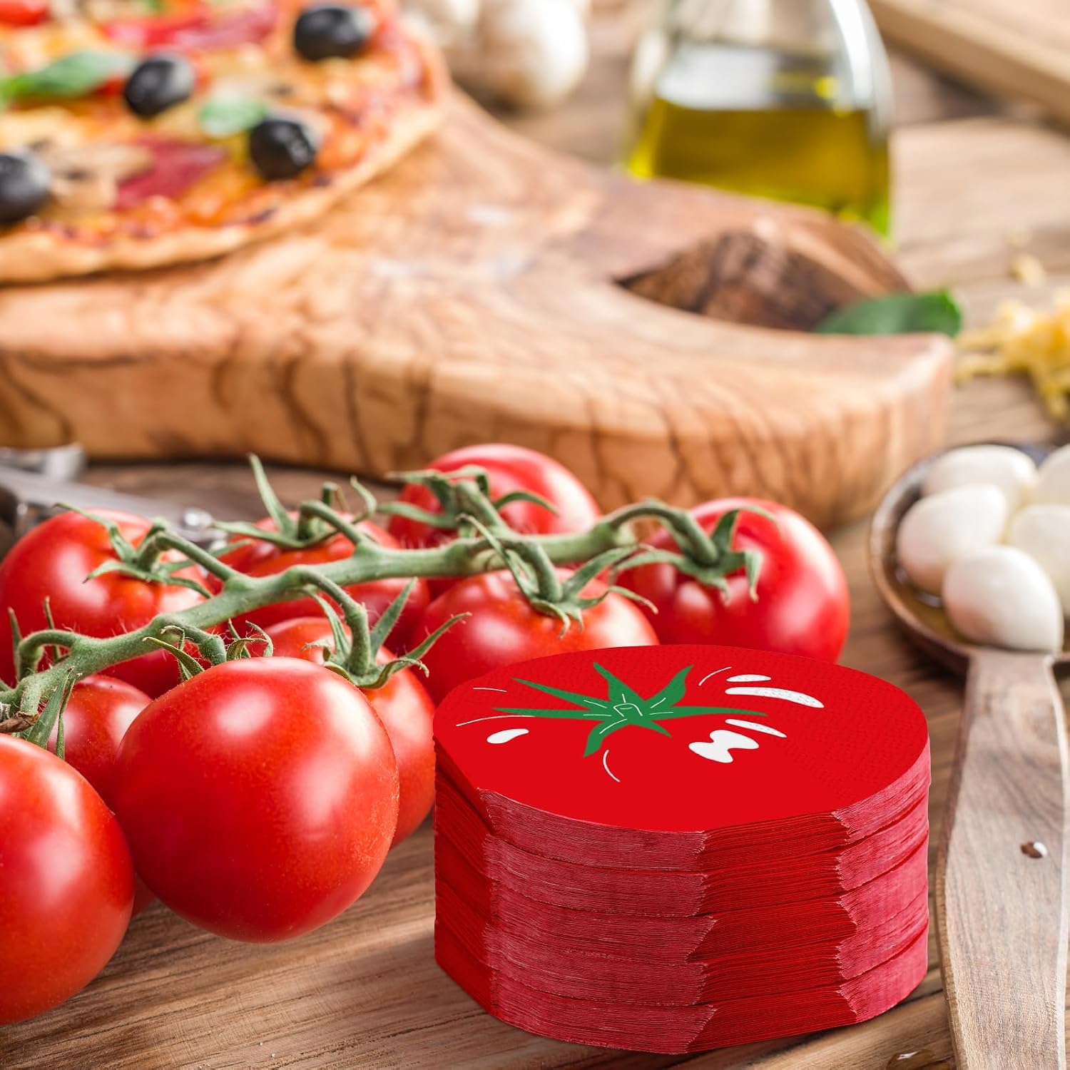 Tenceur 100 Pcs Tomato Shaped Napkins 5x5 in Disposable Paper Tomato Napkins 2 Ply Absorbent Summer Decorative Serviettes Picnics, BBQ for Summer Holiday Italian Party