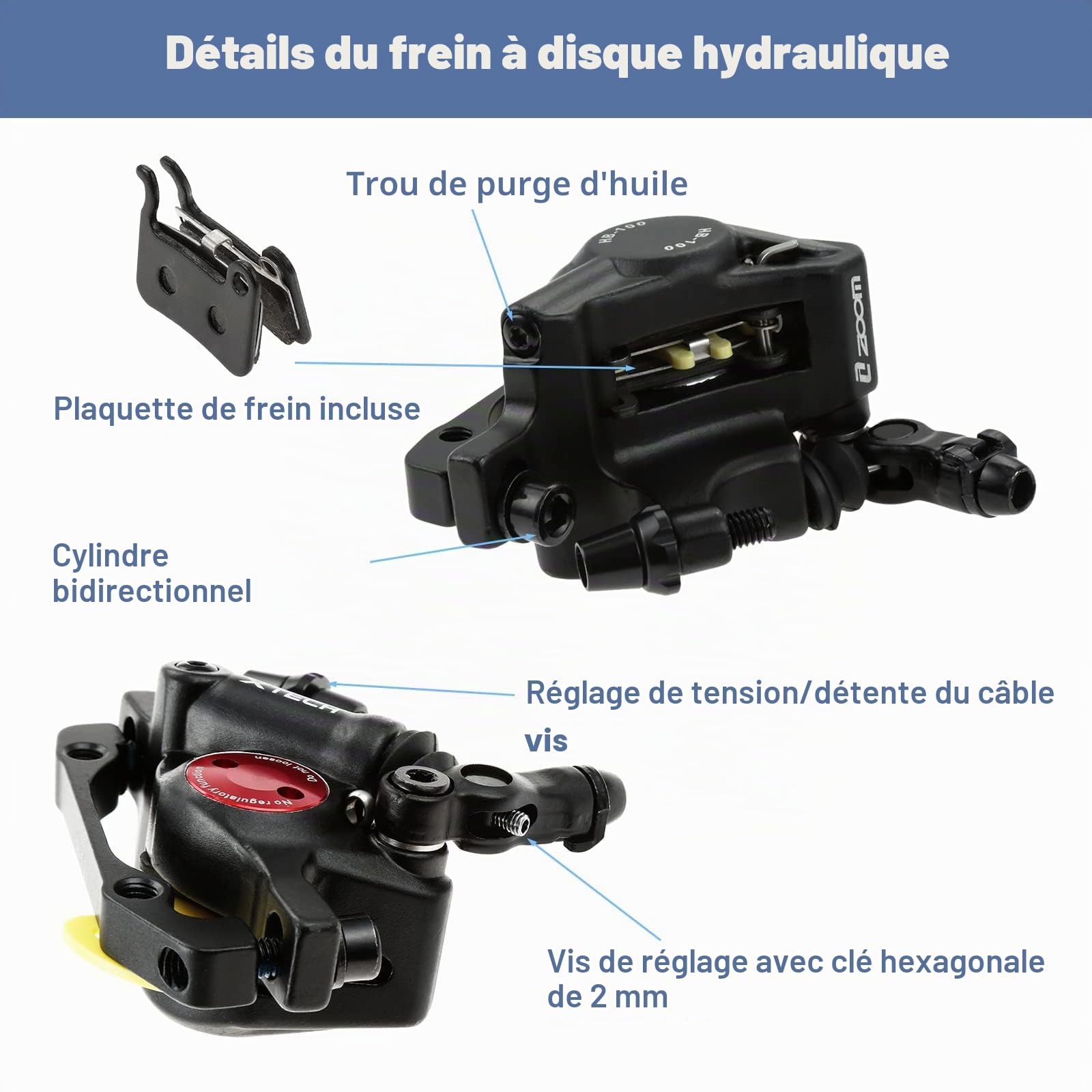 Étriers de Frein à Disque Semi-Hydraulique Avant et Arrière, 1 Paire d'Étriers de Frein Hybirde Tirage par Câble Adaptés pour VTT Vélo de Montagne