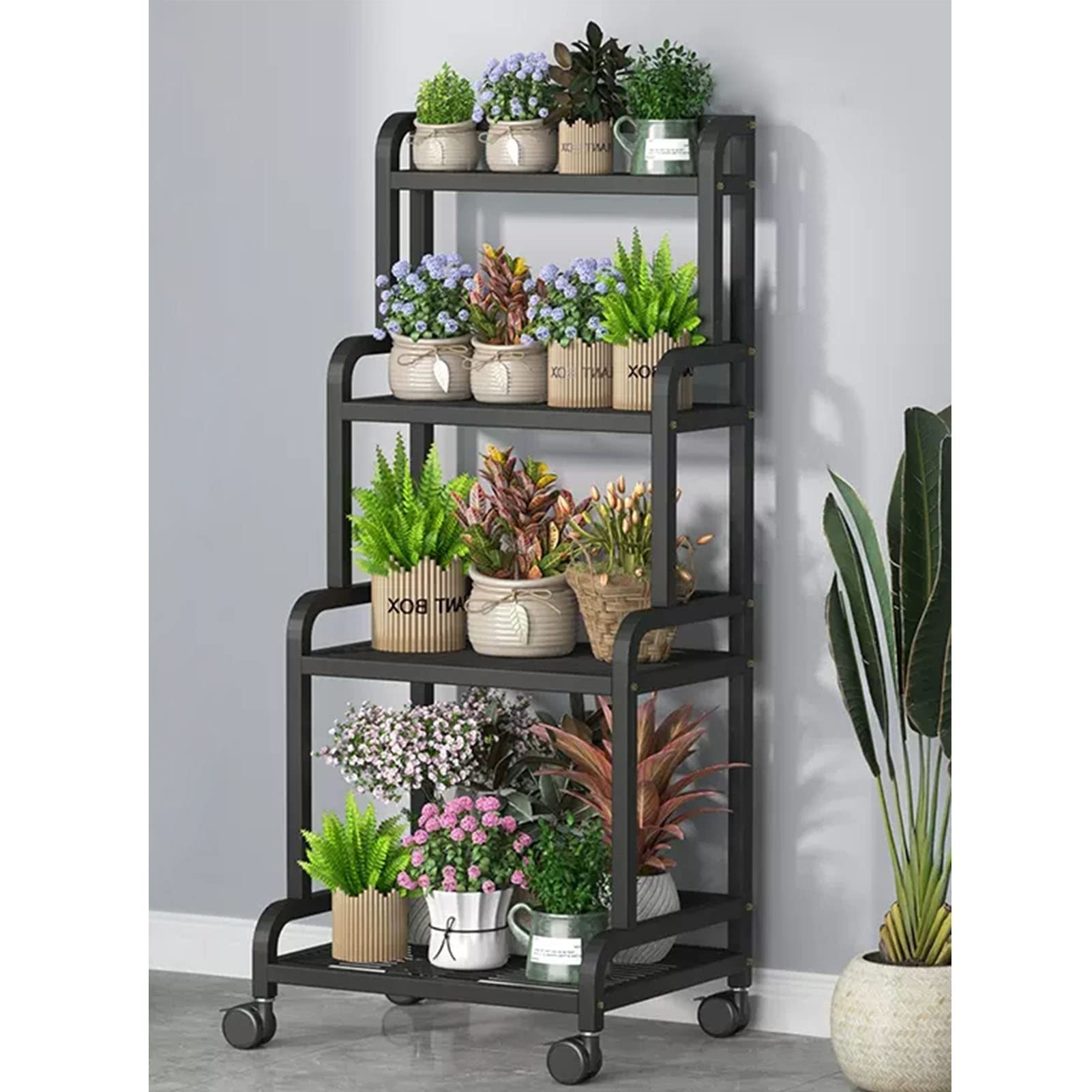 Étagère de support de plante en métal pour intérieur extérieur 4 étages porte-pot de fleur étagères support de jardinière multiple support de stockage d'affichage pour balcon salon jardin pa