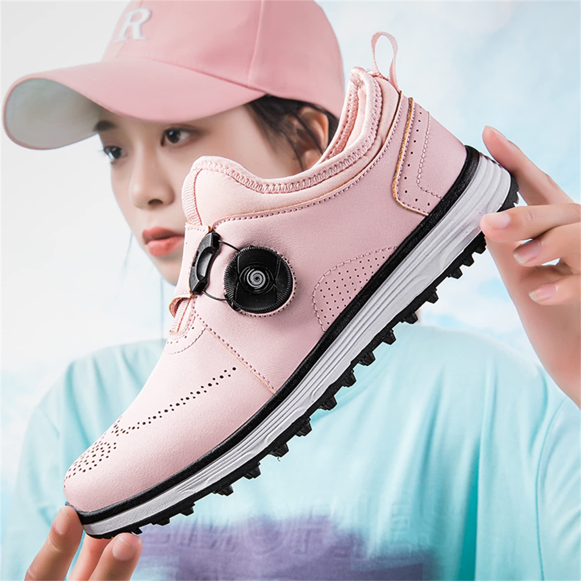 BOEBIZ Chaussures de Golf imperméables pour Femmes Premium légères pour l'extérieur, Roses Chaussures de Confort pour Filles 36-47 Tailles