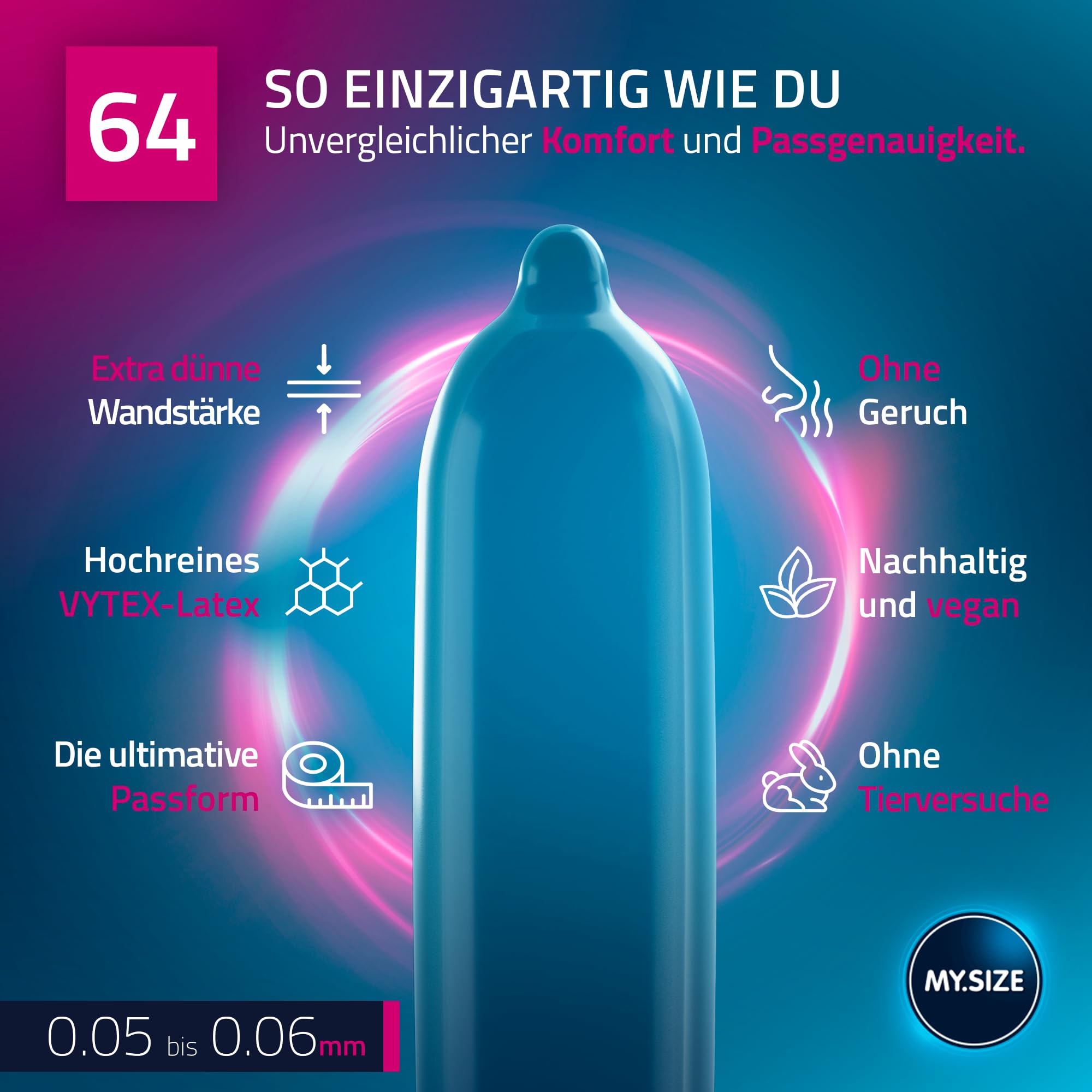 MY.SIZE PRO Elite Kondome, Größe 6, 64 mm, XL, 36 Stück – Extra reines Vytex-Latex, leicht zu öffnen