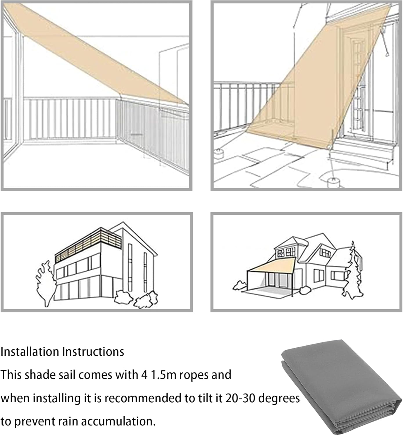 クールシェード バルコニ シェド 195 x 280 cm 簡単設置Uvカット突っ張り雨よけ撥水遮熱断熱目隠し防水撥日焼け止め取り付