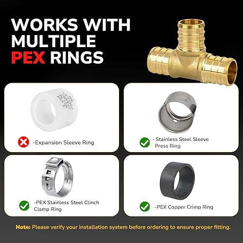 Miniatura 4 de JUWO Conexión Pex de 12 pulgada, paquete de 25 codos PEX de 90 grados para reparaciones de plomería, montaje de engarce de latón resistente y