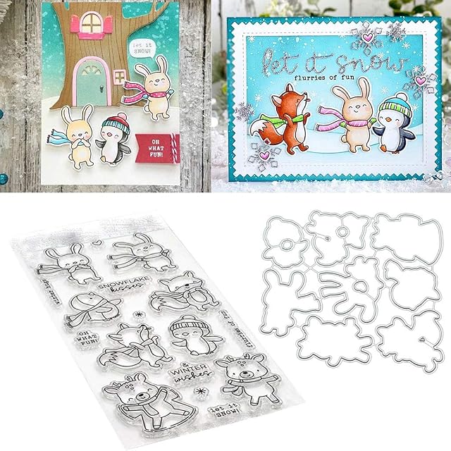 Rabbit Penguin Clear Stamps Metal Cutting Dies and Stamp Dies Cut Dies Set DIY Scrapbooking Die Embossing Stencil Template Silicone Stamps for Paper Cards Making