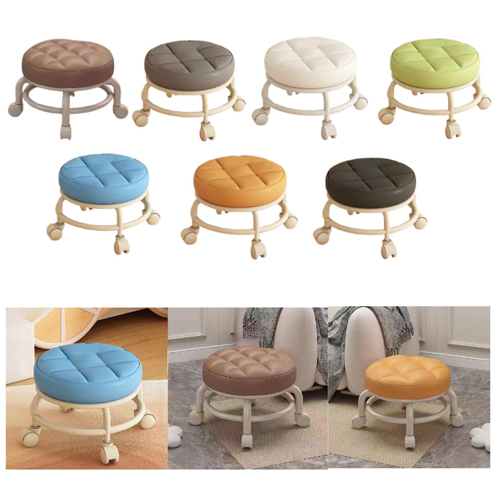 CALANDIS Low Rolling Stool Round Low Height Low Roller Seat for Office Porch Playroom Orange | Ottomans, Footstools & Poufs | Furniture