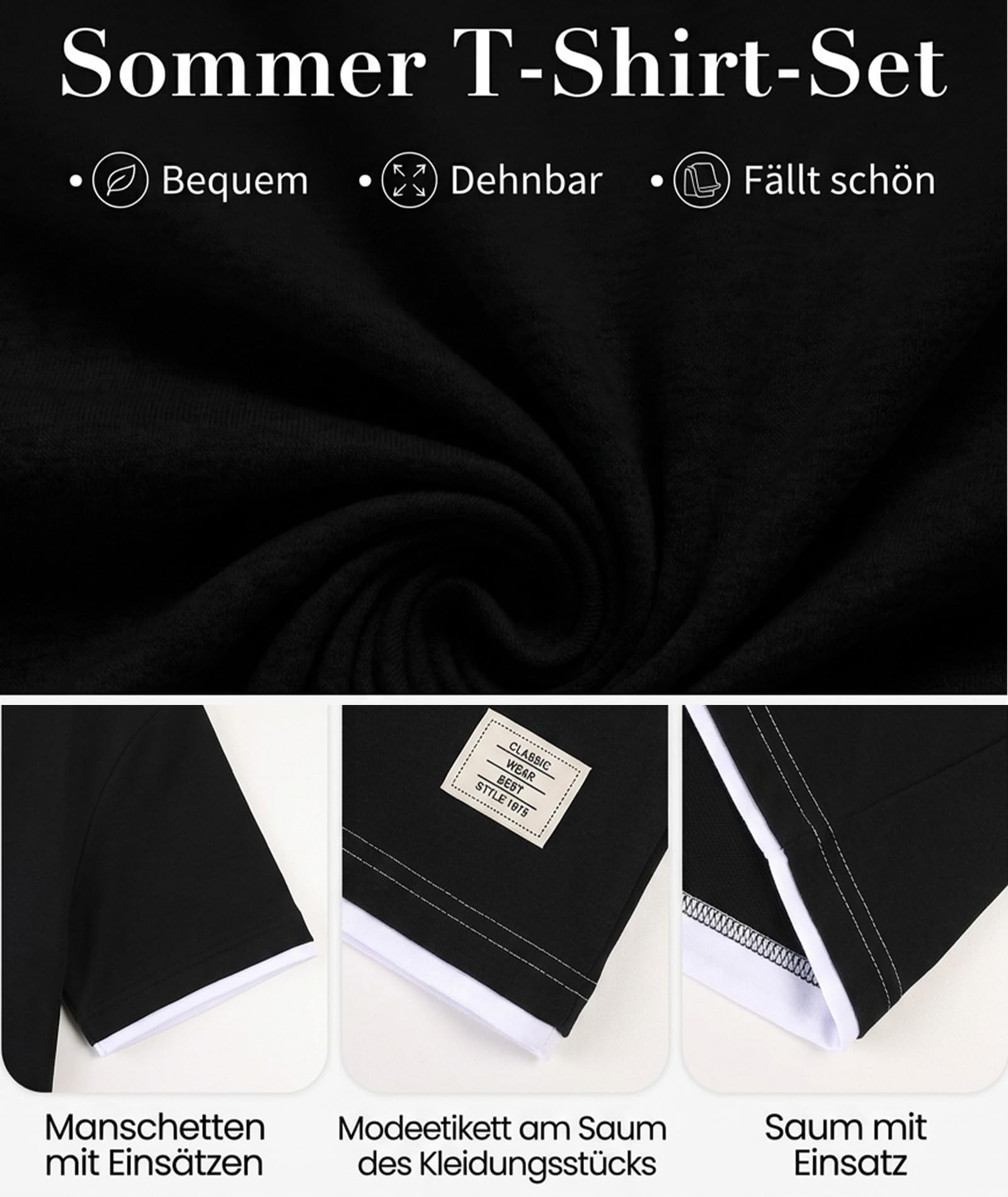 Ekaliy Elainone Ensemble d'été pour homme - T-shirt à manches courtes et short - 2 pièces - Sans plis - Avec bloc de couleurs - Combinaison de loisirs pour le quotidien et les vacances - 2