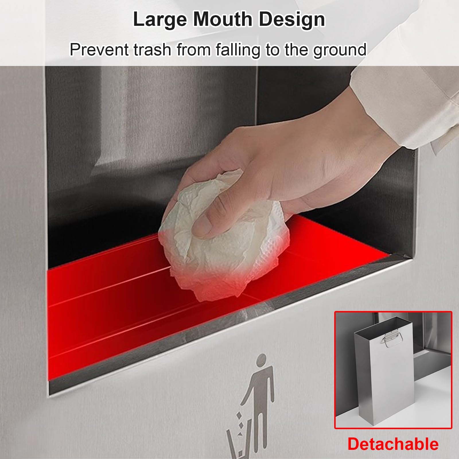 Dispensador comercial de toallas de papel con cubo de basura, acero inoxidable 304, soporte para toallas de papel de baño para baños de alto tráfico, diseño que ahorra espacio