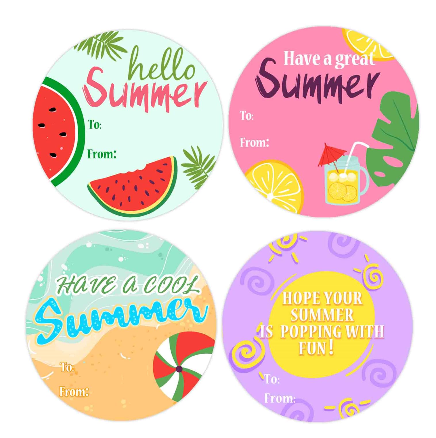 Happy Summer Gift Stickers 2 Inch Summer Holiday to from Name Tags Labels End of School Year Envelope Seals for End of School Year Celebrations,240 Pcs