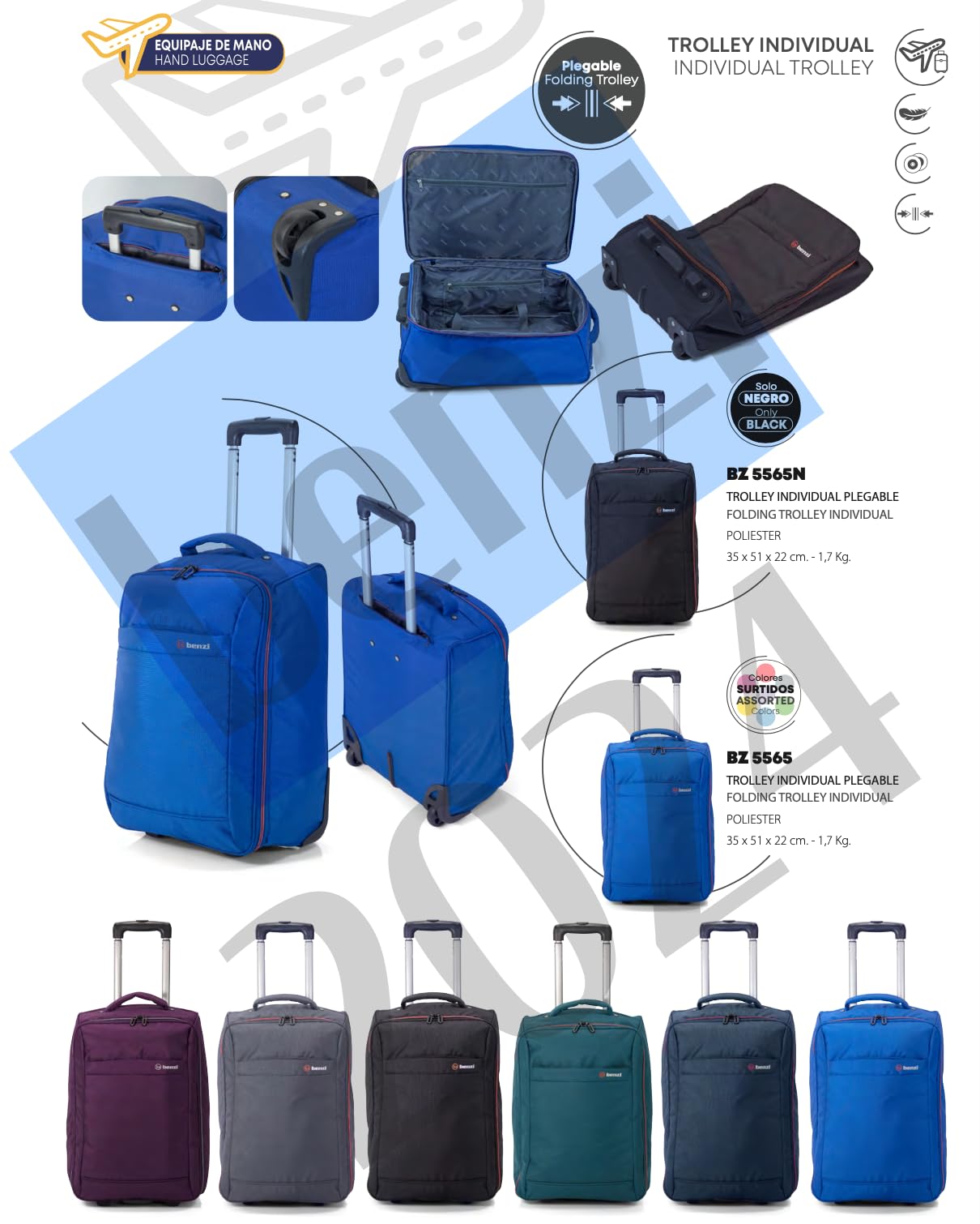 BENZI Maleta de Cabina Plegable, Equipaje de Mano, Especial Low Cost. (5565 Azul Azafata)