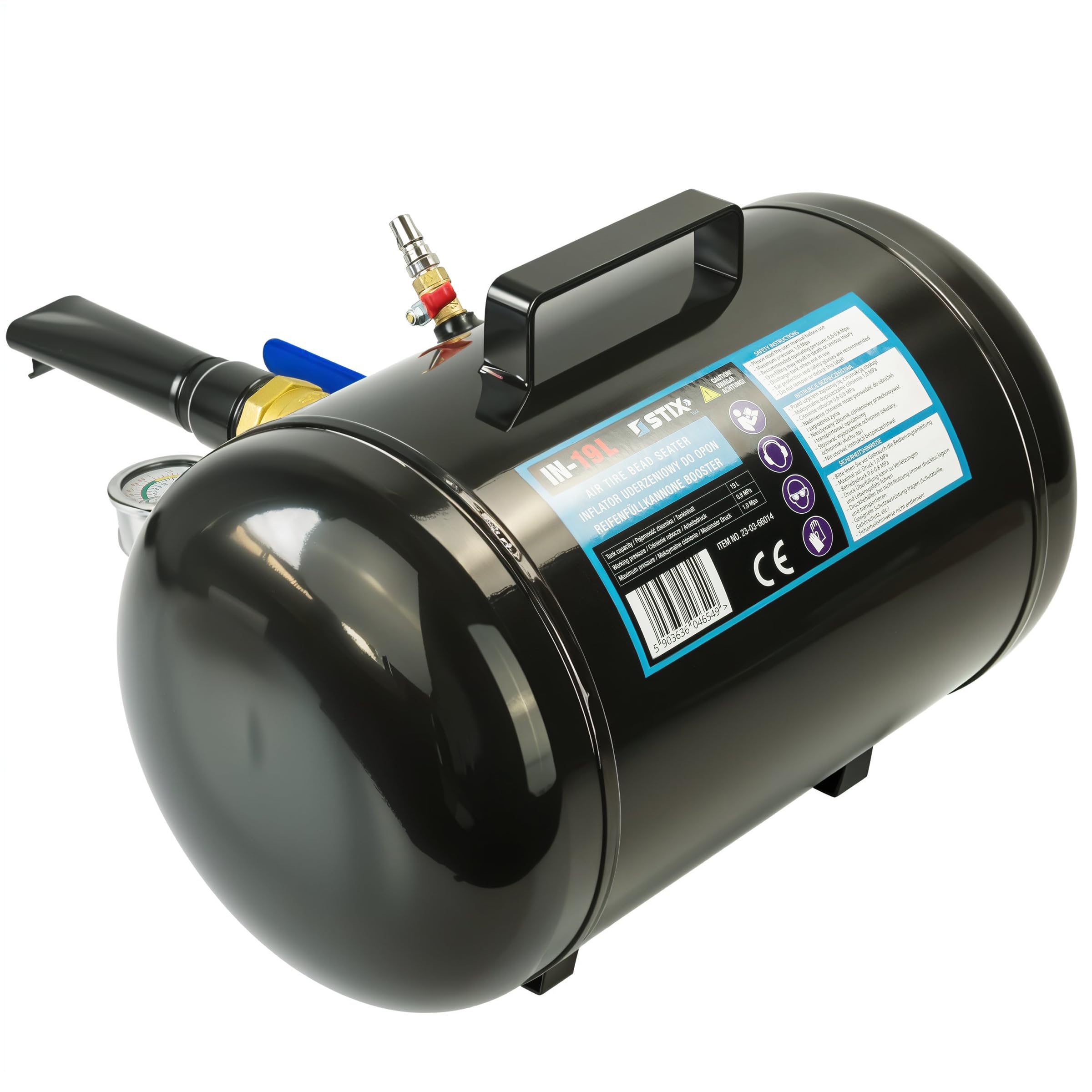Stix Automotive Equipment Booster per pneumatici - 19L - Bazooka pneumatici - Tallonatore Per Gomme - impatto - 6-8bar