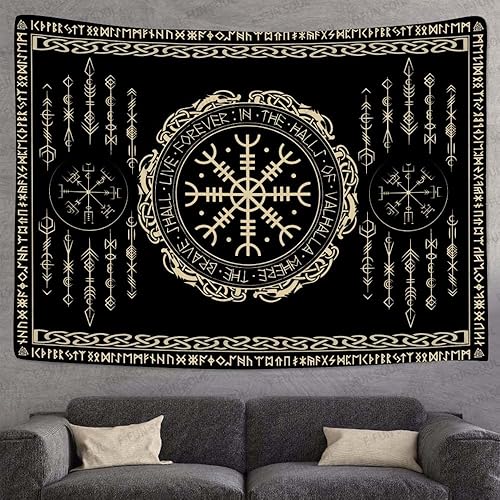 Miniatura 3 de F-FUN SOUL Tapiz nórdico Vikings franela suave grande de 90 x 84 pulgadas amuleto de símbolo Vegvsir runa celta mitología estética escandinava tapiz
