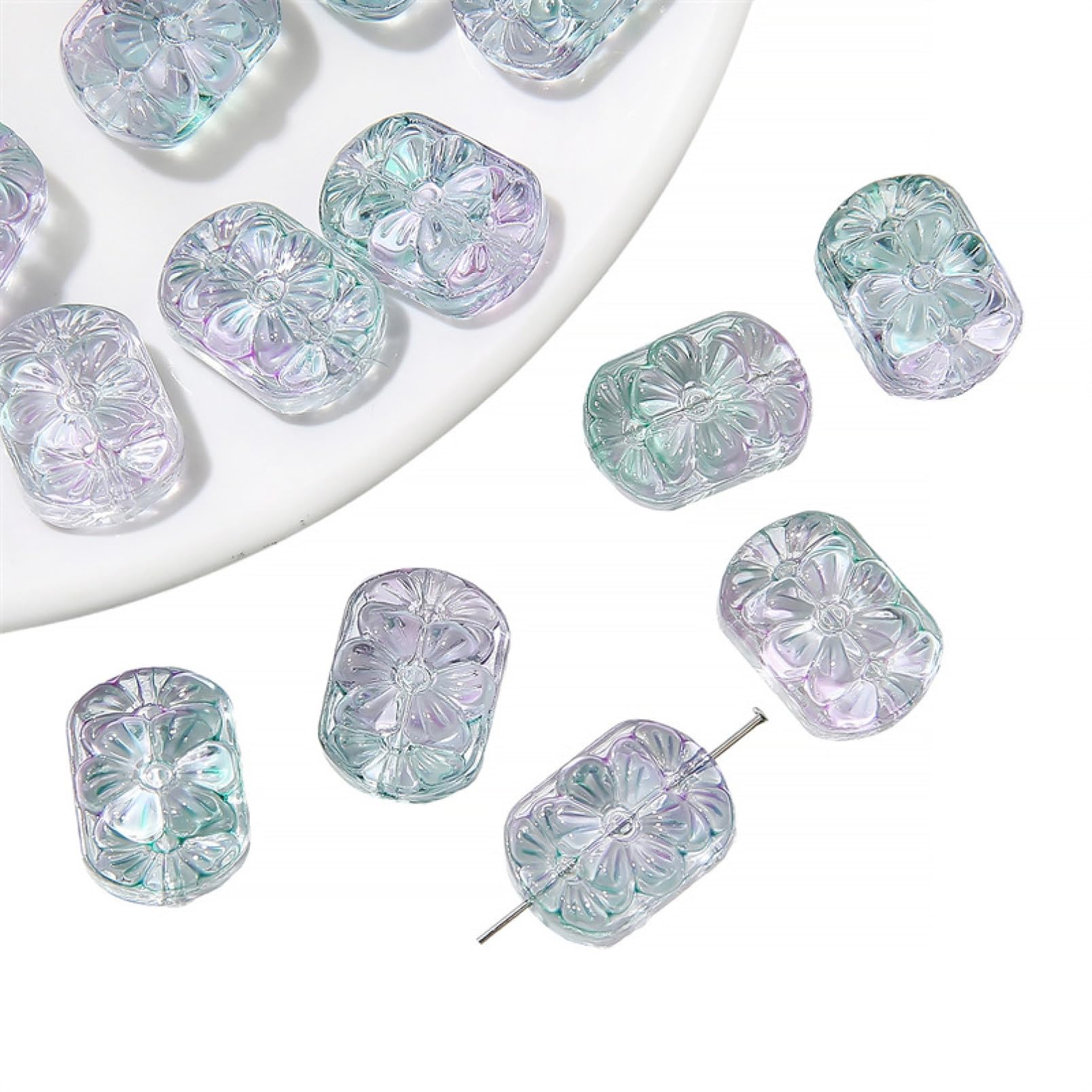 Handicraft Beads, Lot de 200 Perles carrées en Verre soufflé for Fabrication de Bijoux, Bracelets, Boucles d'oreilles, projets de Bricolage(Blue Pink)