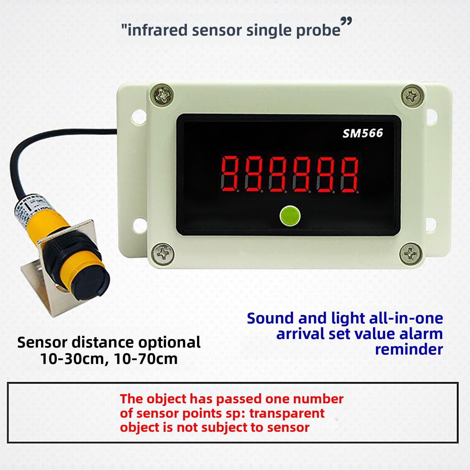 Contador LED Digital, Contador De Inducción Automático con Función De Memoria De Corte De Energía, Rango De Conteo: 0-999999, Distancia De Inducción: 30/70 Cm Opcional