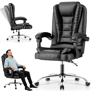 EveryKip Cadeira de escritório profissional com encosto alto de 360°, poltrona acolchoada e reclinável, almofada lombar, altura ajustável e rodas silenciosas apoio para os pés ergonómico (preto)