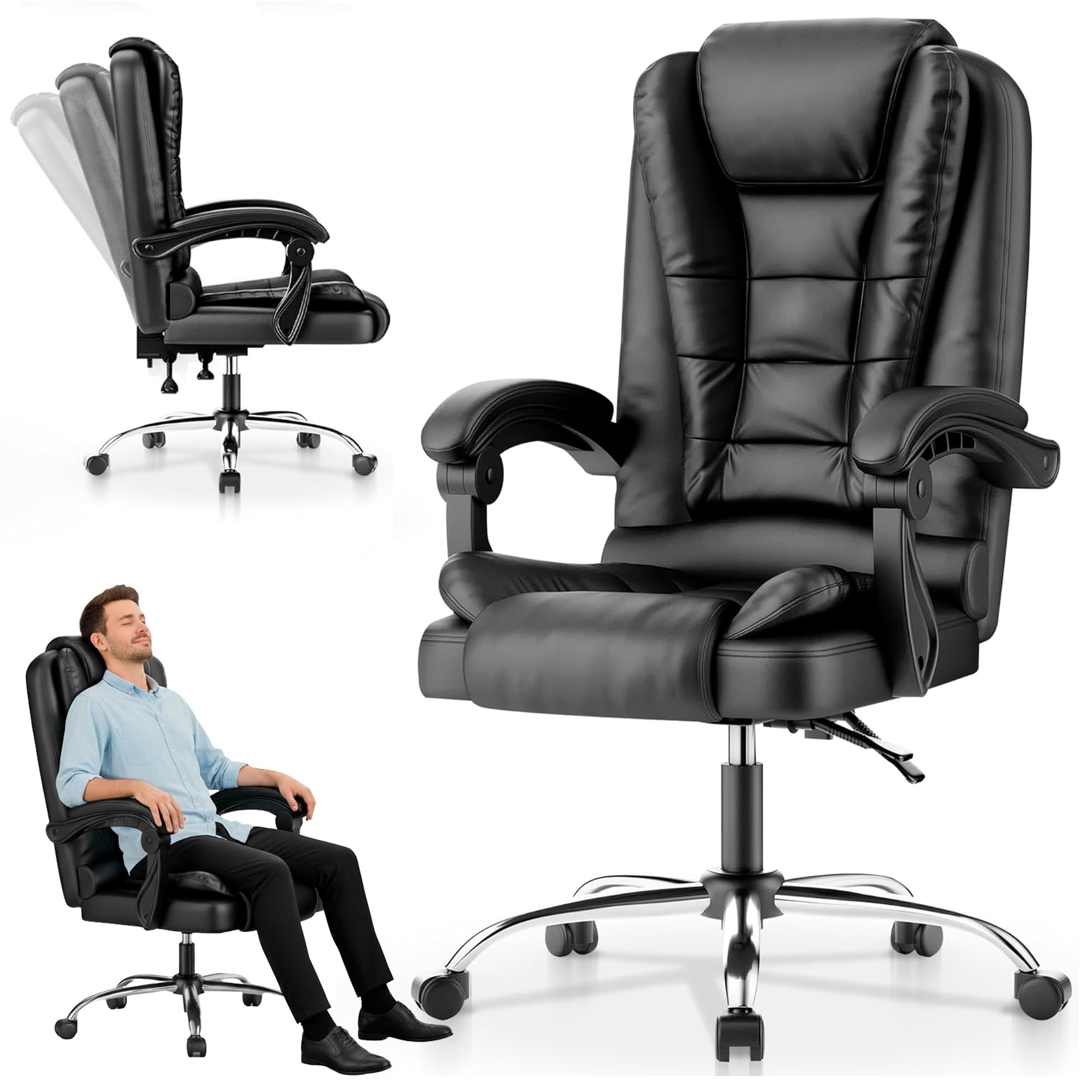 EveryKip Profesjonalne krzesło biurowe z wysokim oparciem 360° – fotel z poduszką lędźwiową, regulowana, ergonomiczna, wyściełana mata dla niemowląt (czarna)