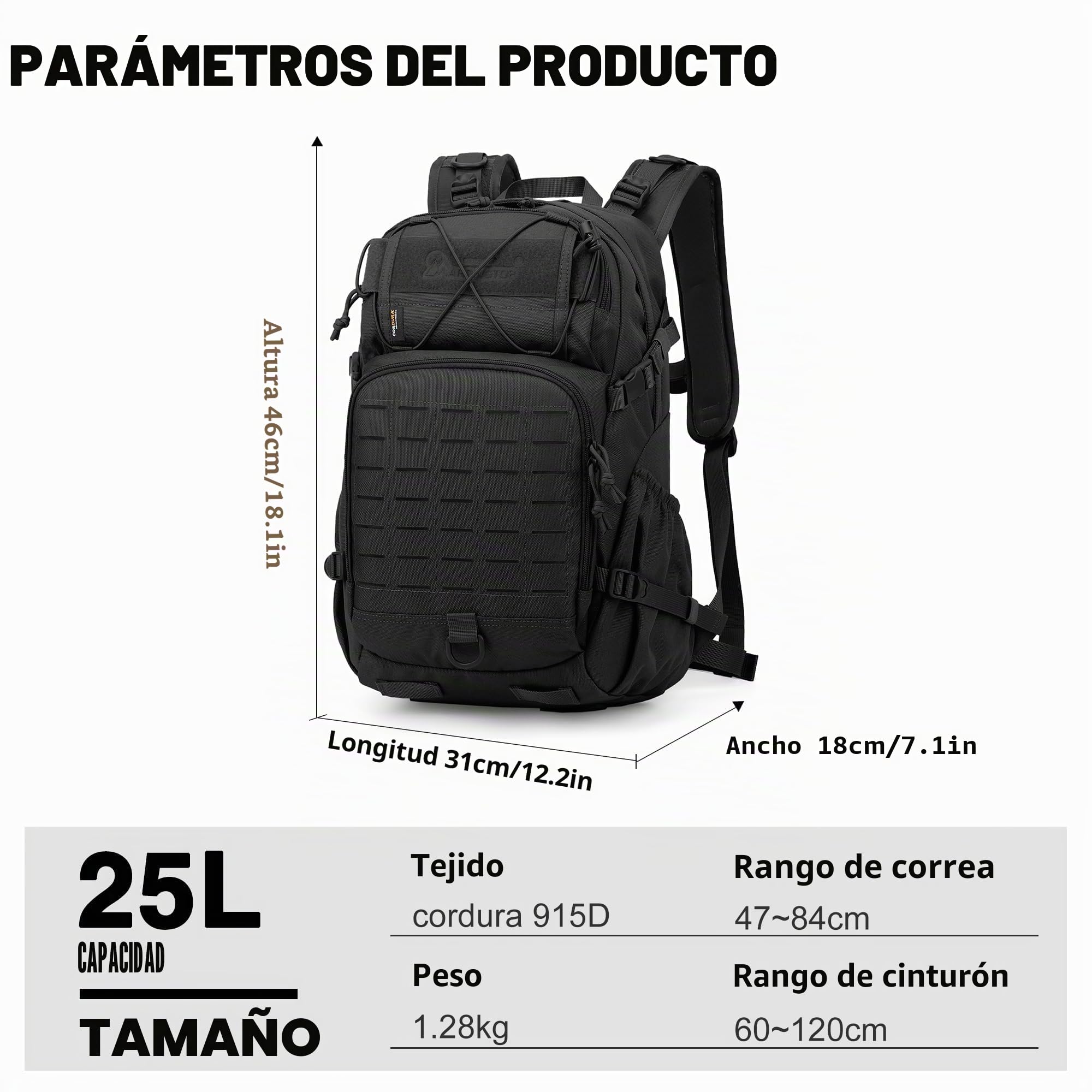 Mardingtop Mochila táctica de 25 l para exteriores, mochila de senderismo, mochila de viaje y trekking
