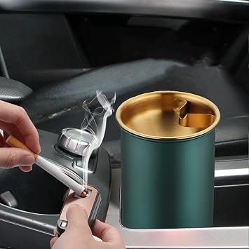 Car Ashtray with Lid, Portable Smell Proof Ashtray for Car, Detachable Smokeless for Car Cup Holder, Stainless Steel Windproof Extinguished Butt Bucket Ash Tray for Outdoor Travel Home Office