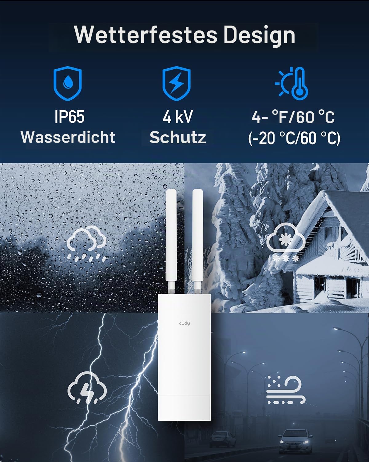Cudy Outdoor 4G LTE AC1200 WLAN-Router, IP65, PoE, LT500 Outdoor