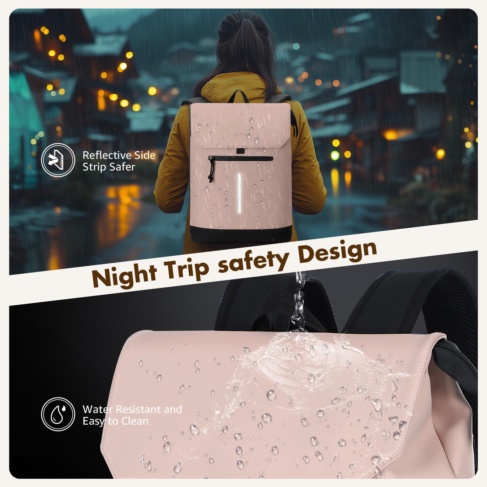Lekeinchi Zaino da Donna Elegante, Zainetto Donna in Pelle PU, Grande Impermeabile Borsa Zaino Donna, 15,6 Pollici Zaino Porta PC per Università Viaggio Casual Lavoro Scuola Ufficio, Rosa