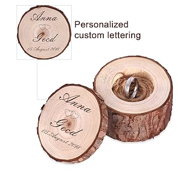 Boîte à Alliances Personnalisable En Noyer - Gravure Nom & Date Pour Mariage Ou Fiançailles