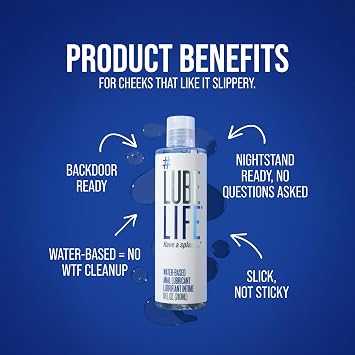 Lube Life Lubricante a base de agua, lubricante personal para puerta trasera para hombres, mujeres y parejas, sin manchas 8 onzas líquidas 240 ml