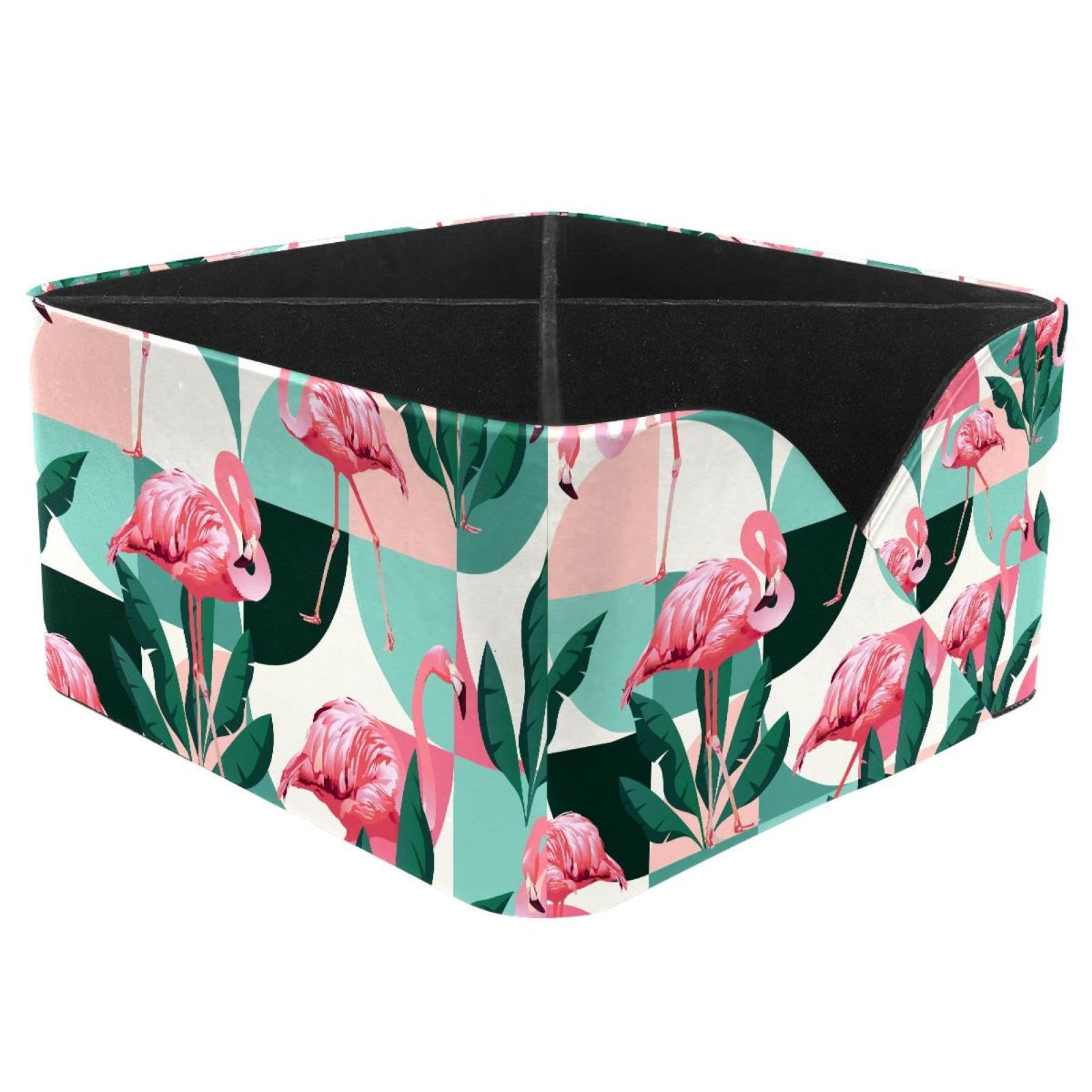 KengjuTesu Tropical Banana Palm Leaves Jungle Pink Flamingos Pattern Desktop Organizer Pen Holder, Rectangular Pencil Cup for Office, Study and Makeup Stations