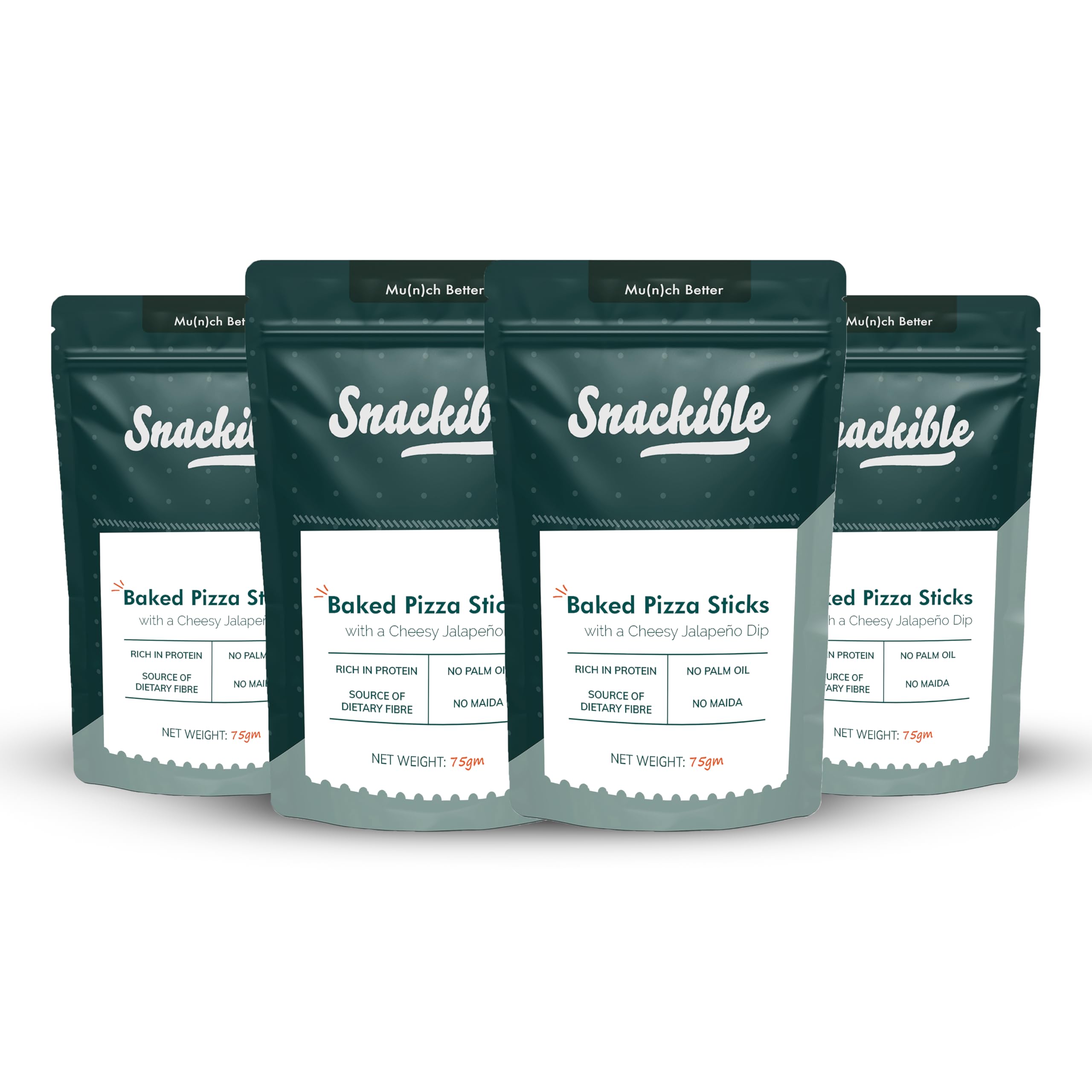 Snackible Baked Pizza Sticks (Pack of 4) - 75gm | Healthy Snack | No Palm Oil | Baked | No Maida | Chip & Dip Combo | Source of Dietary Fibre | Rich in Protein | Made with Whole Wheat | Portable Snack | Healthy Chip and Dip