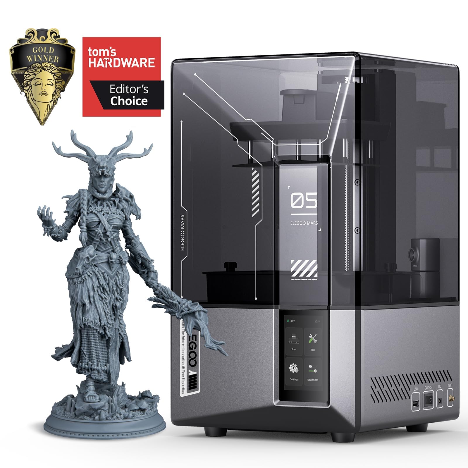 Mars 5 Ultra 7" 9K MSLA Resin 3D Printer with Intelligent Mechanical Sensor, 150mm/h Fast Speed, AI Camera, Wi-Fi Cluster Printing, Auto-Leveling, Printing Size of 6.04 x 3.06 x 6.49 inch