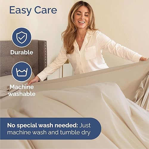 Miniatura 7 de Juego de sábanas de 4 piezas tamaño Queen, cómodo, transpirable y refrescante, ropa de cama de lujo de hotel para mujeres, hombres, niños y
