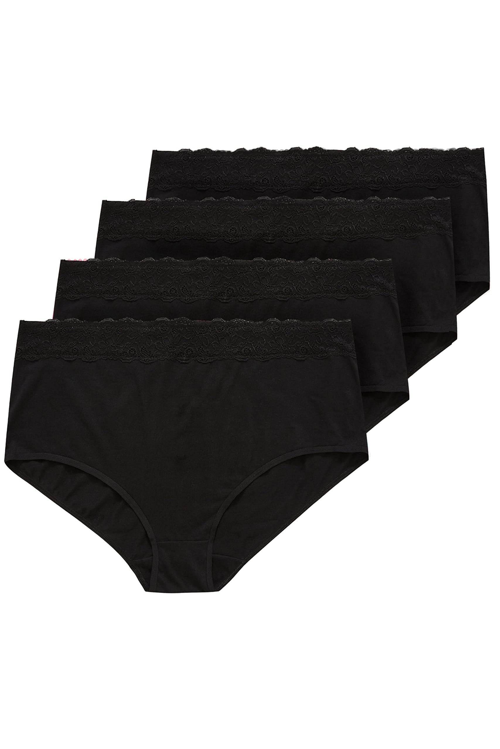 Yours Women's Black 4 Pack Lace Trim Full Briefs In | : 34/36