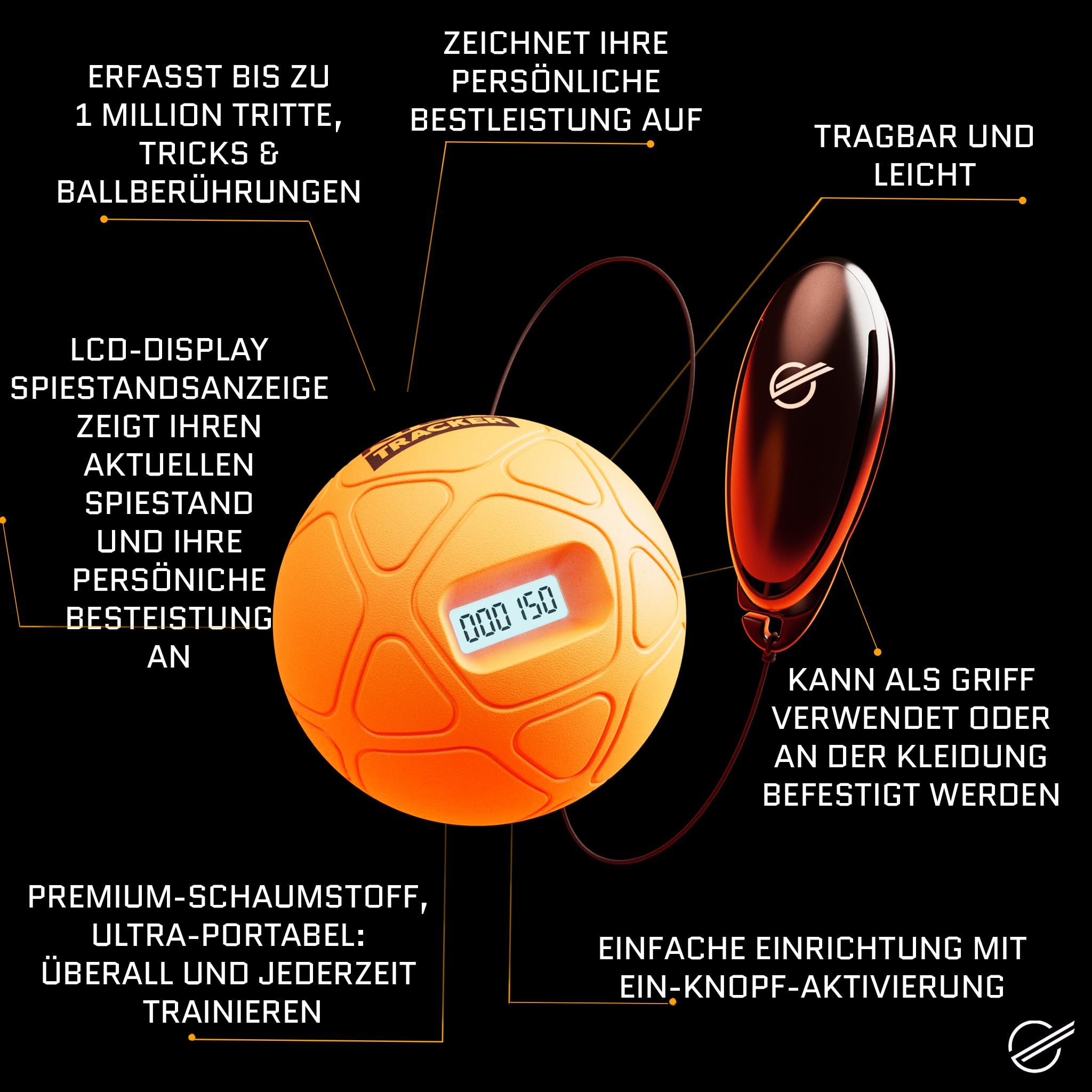 Smart Ball Kick Tracker, Keepie Uppie Counter Mini Football, Indoor & Outdoor use, Football Gifts for Boys & Girls Age 6yrs+, orange.
