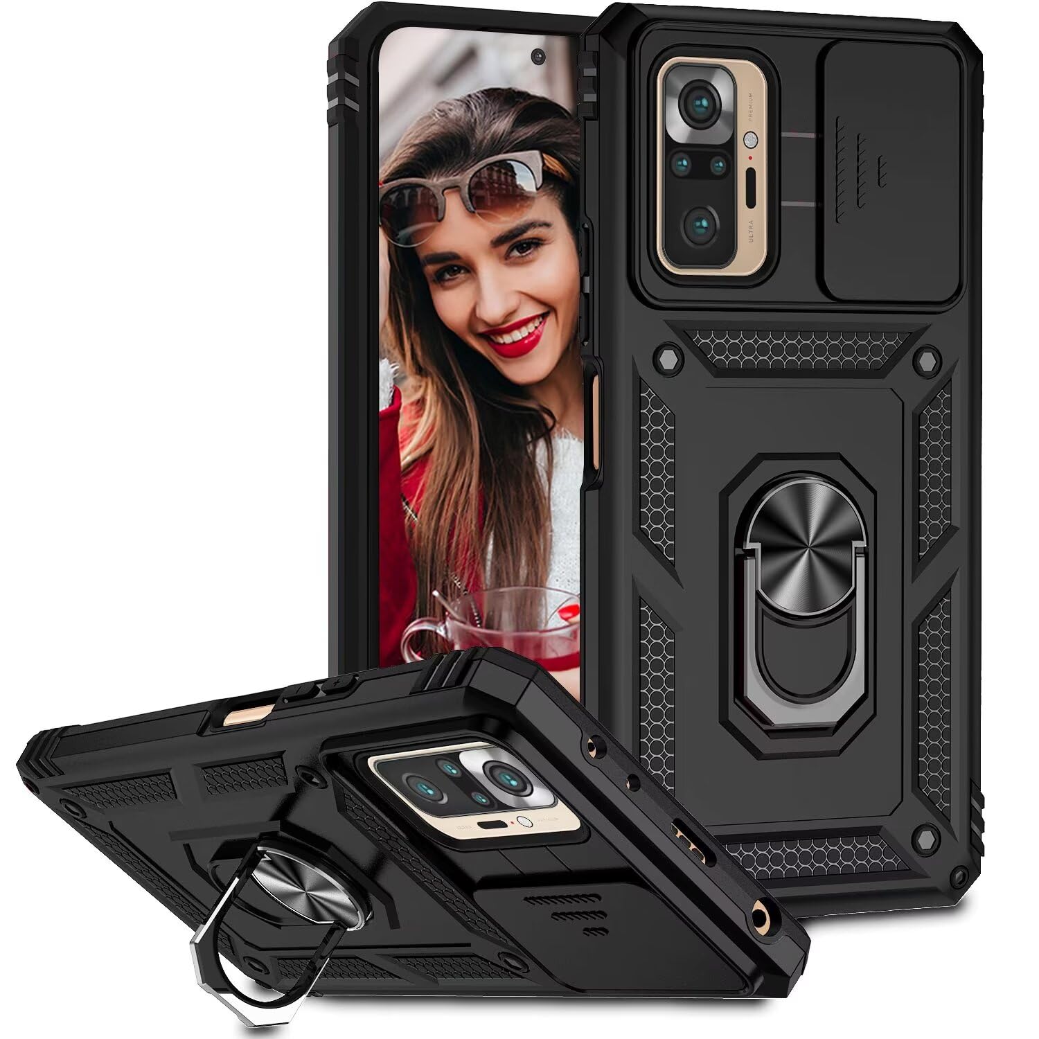 Cover Per Xiaomi Redmi Note 10 Pro Con Protezione Fotocamera Scorrevole – Custodia Antiurto 360° Con Supporto Regolabile