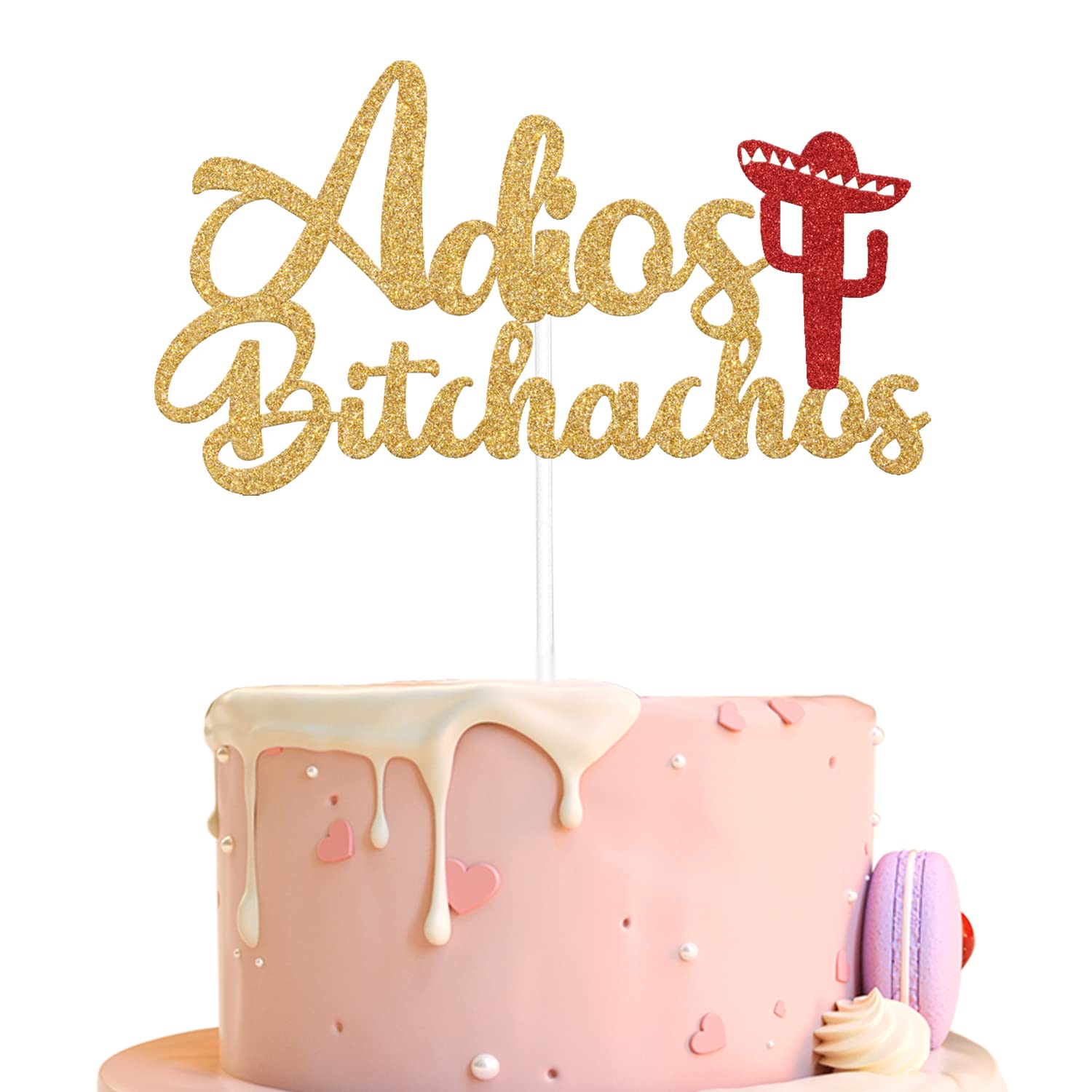 Adios Bitchachos Cake Topper Gold Red Glitter, Fiesta Cake Topper, Moving Away, Farewell, Taco Party, Relocation, Break Up, Graduation, Retirement Party Decorations
