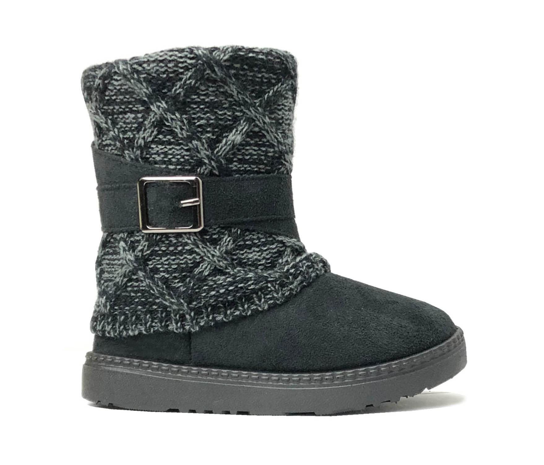 REDVOLUTION Kids Boots Toddler Girls Cute 2 Buttons || Rhinestone Faux Fur Suede Knitting Shoe