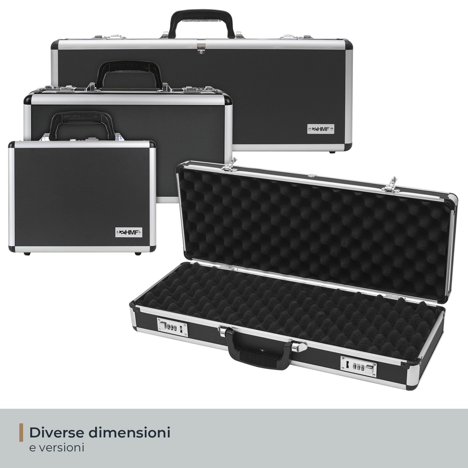 HMF 14433-02 Valise en aluminium pour armes à feu avec serrure à combinaison | 62 x 26 x 12 cm | Noir