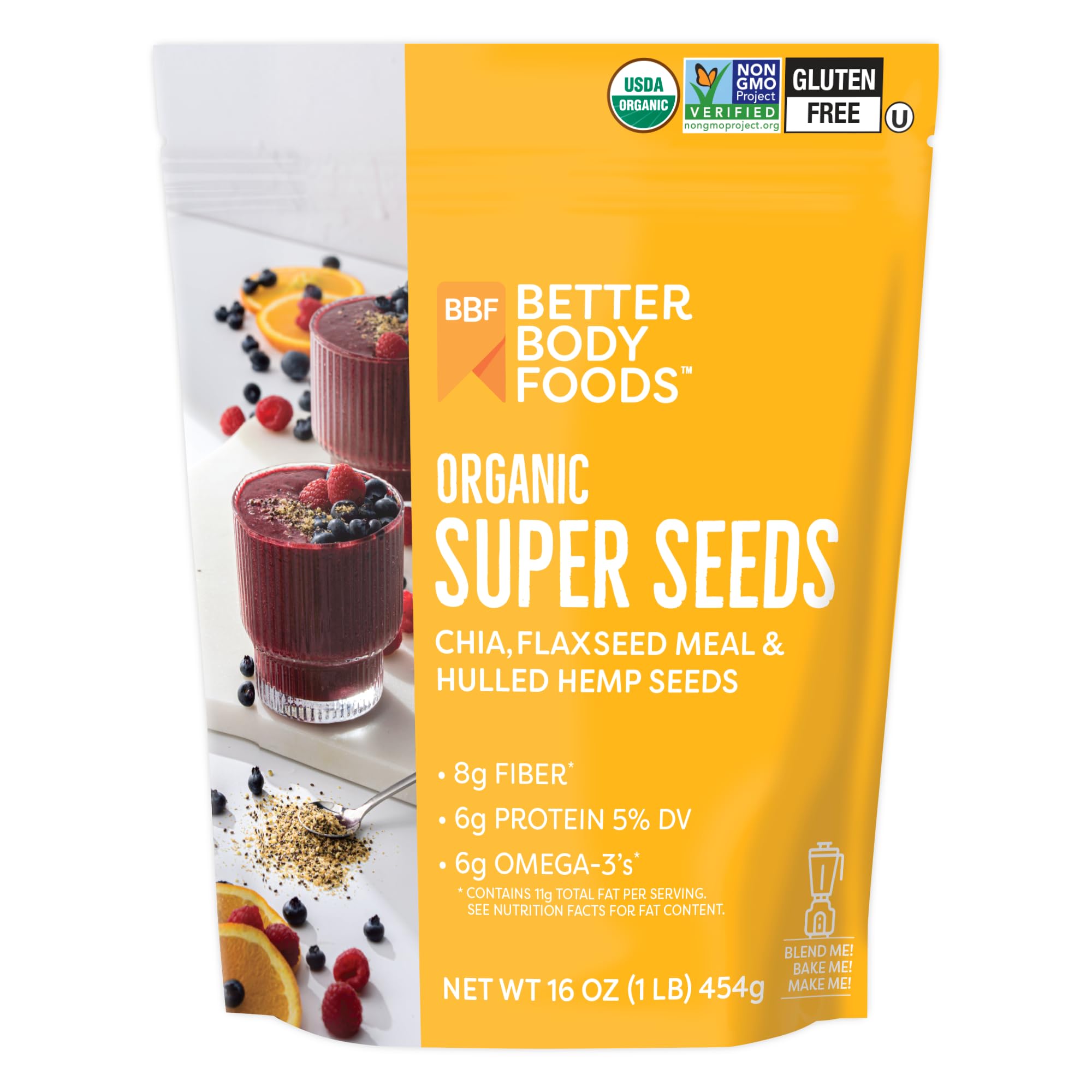 Superfood Organic Super Seeds - Blend of Organic Chia Seeds, Milled Flax Seed, Hemp Hearts, Add to Smoothies Shakes & More, 1lb, 16 oz