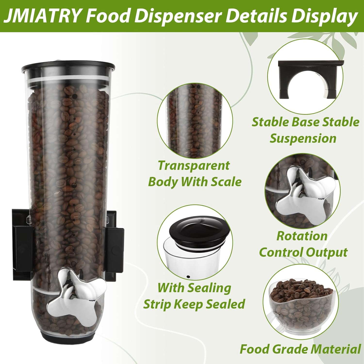 JMIATRY Triple Cereal Dispenser Wall Mounted Snack Dispensers with 3 Cups Wall Candy Dispenser Wall Mounted Large Dry Food Dispensers for Pantry Snack Beans, 5L